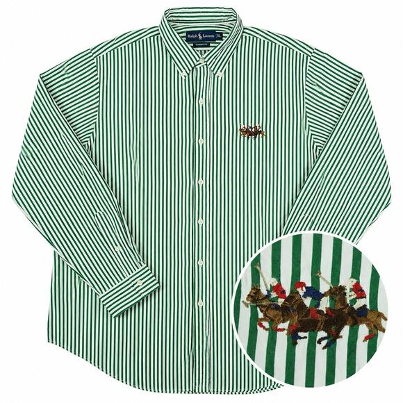 Ralph Lauren Other - Ralph Lauren Mens XL Classic Fit Green White Striped Button Down Shirt Polo